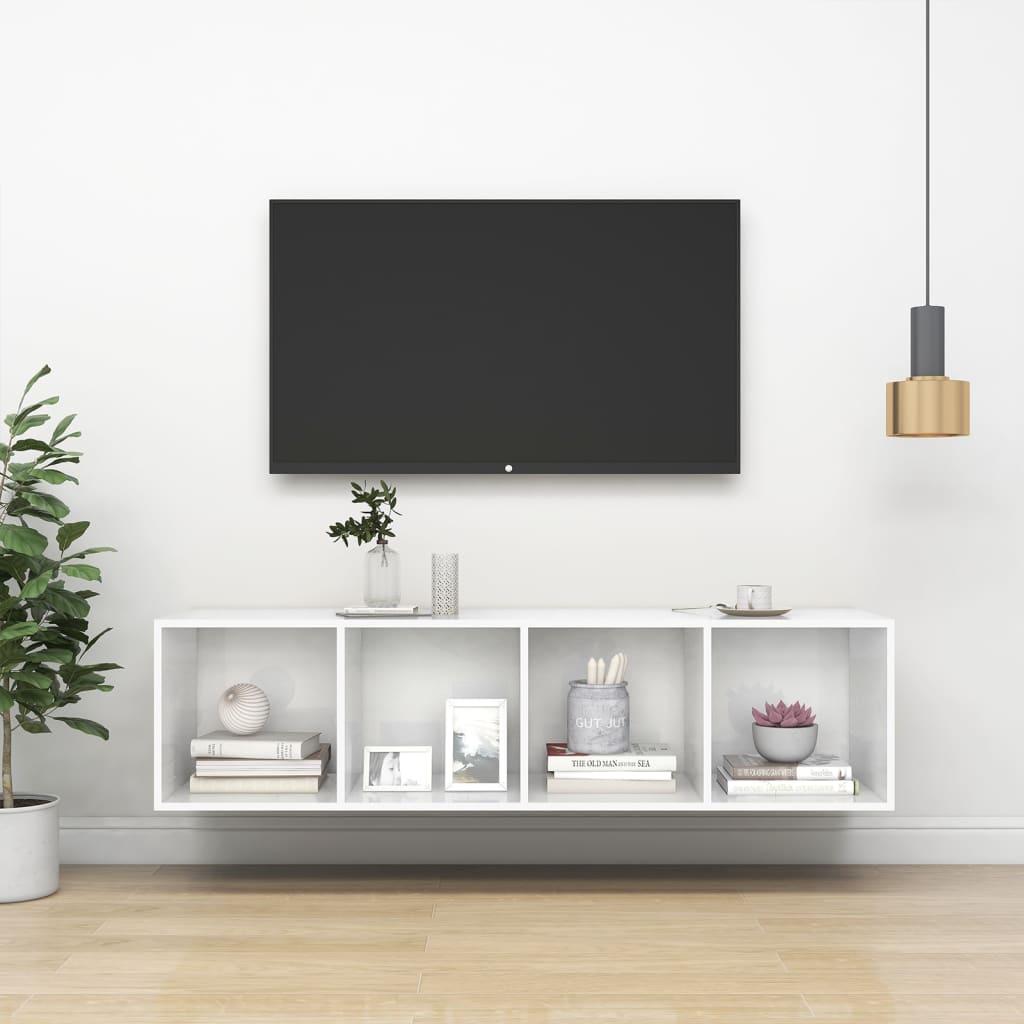 vidaXL seina TV-kapp, kõrgläikega valge, 37x37x142,5 cm puitlaastplaat