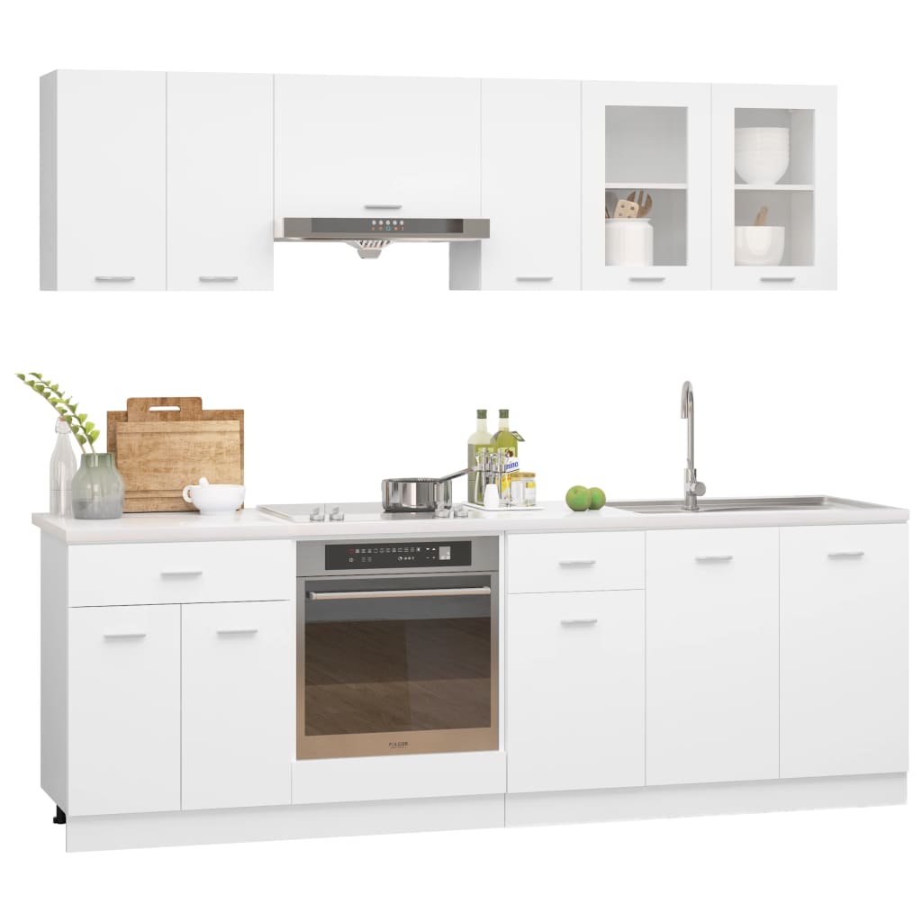 vidaXL 8-osaline köögikapi komplekt, valge, puitlaastplaat