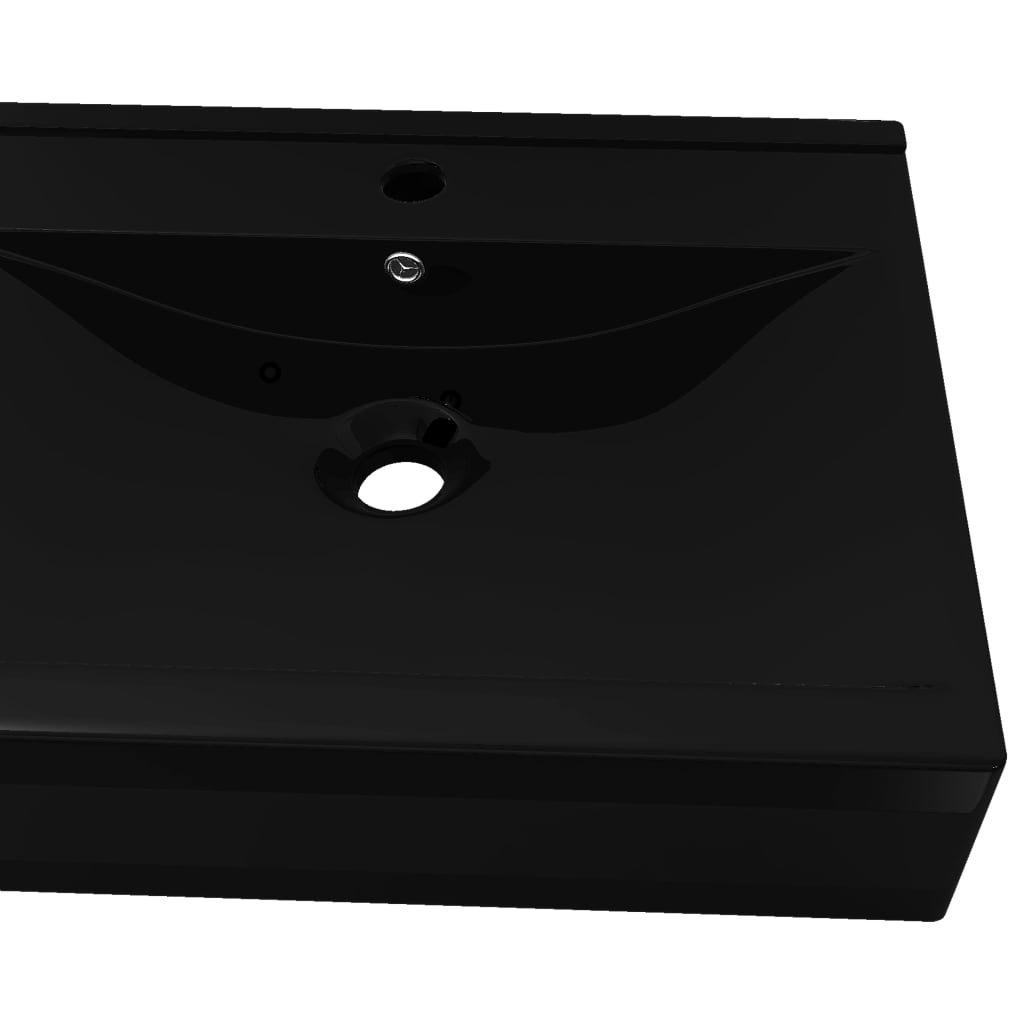 vidaXL keraamiline valamu, kandiline, must, kraani avaga, 60 x 46 cm