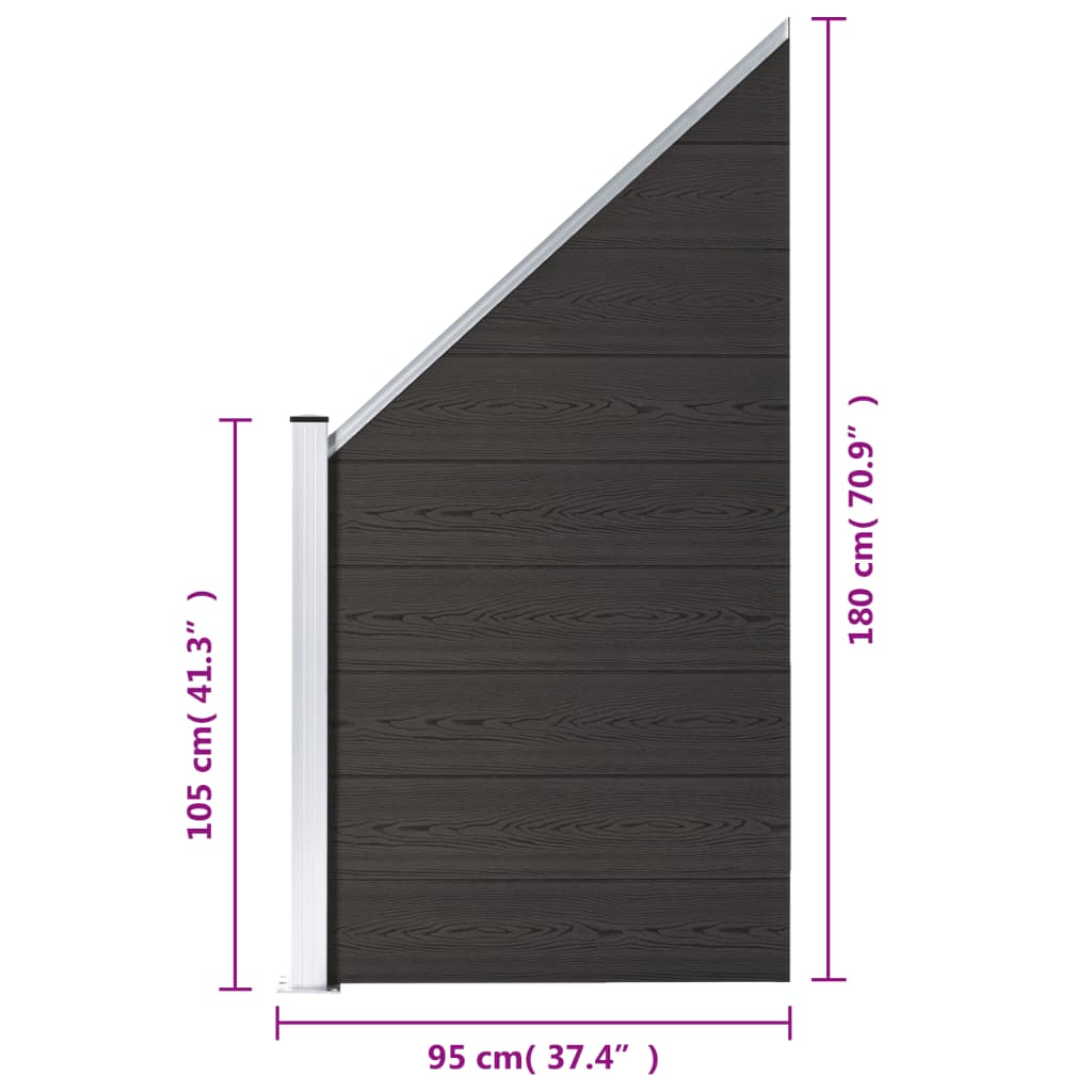 vidaXL aiapaneel, WPC, 95 x (105-180) cm, must