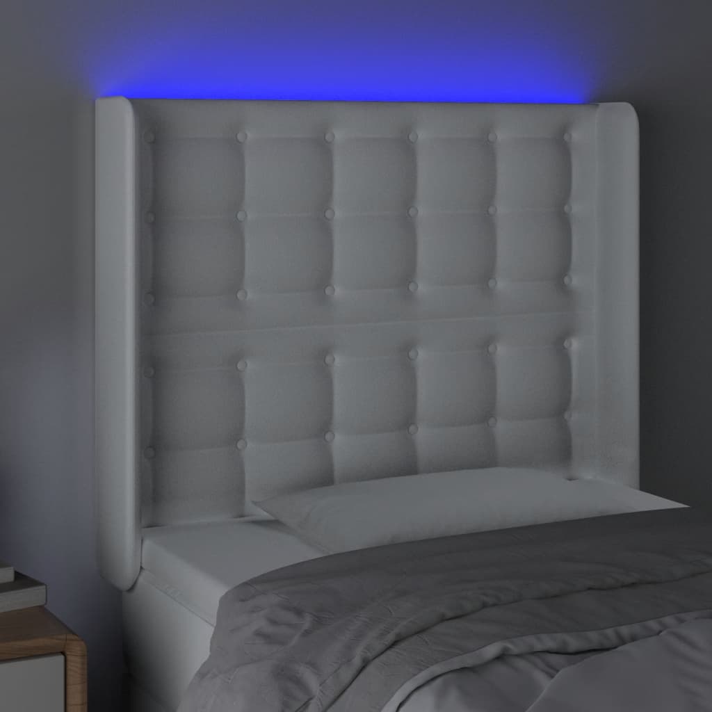 vidaXL LED-voodipeats, valge, 83x16x118/128 cm, kunstnahk