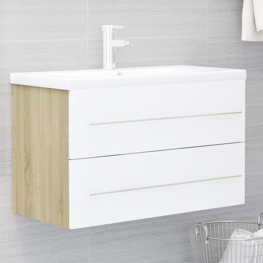 vidaXL 2-osaline vannitoamööbli komplekt valge, Sonoma, puitlaastplaat