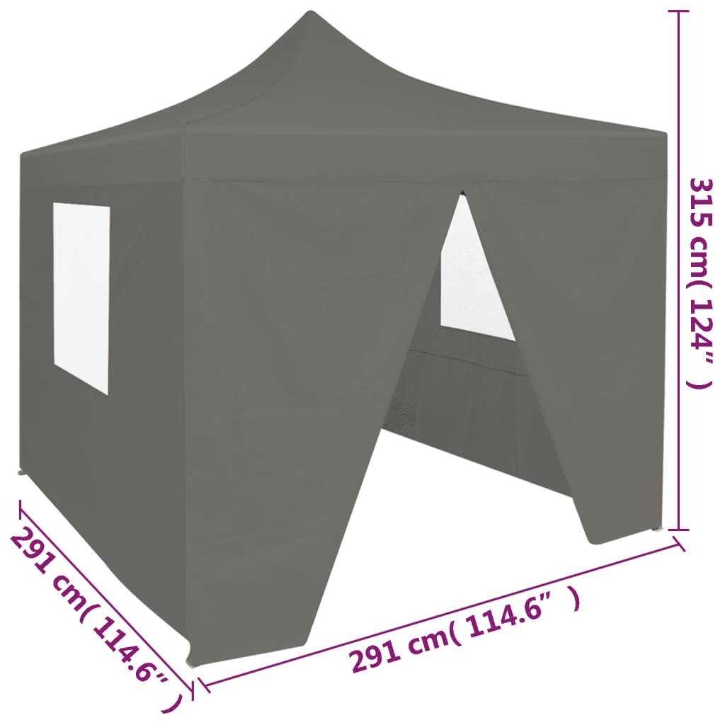 vidaXL kokkupandav pop-up peotelk 4 külgseinaga 3 x 3 m antratsiithall