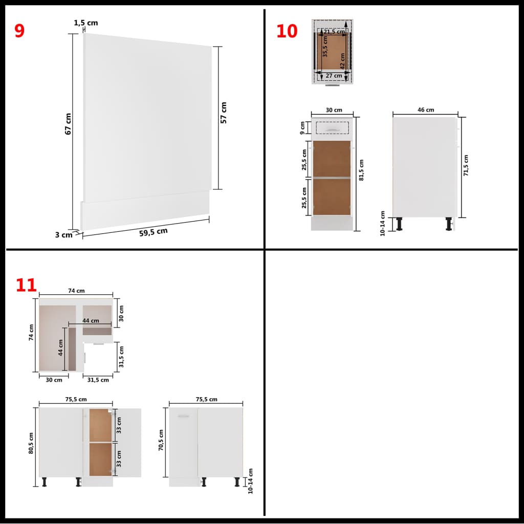 vidaXL 11-osaline köögikappide komplekt, valge, puitlaastplaat