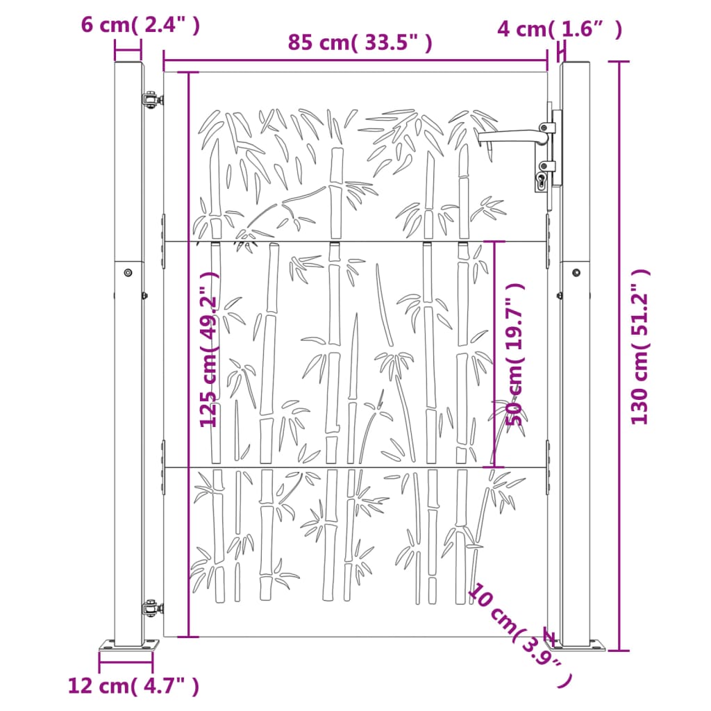 vidaXL aiavärav, 105 x 130 cm, Corteni teras, bambuse kujundus