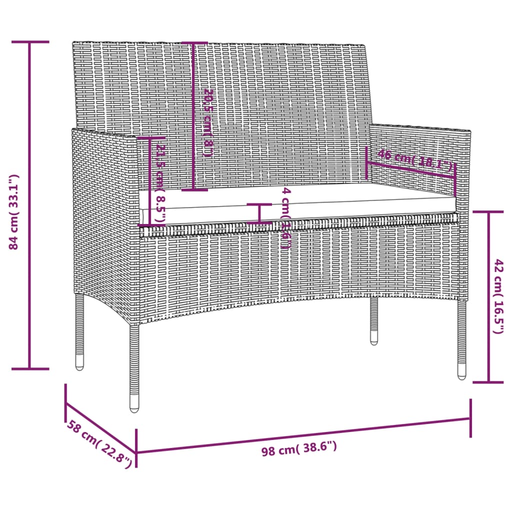 vidaXL 8-osaline aiamööbli komplekt patjadega, polürotang, hall