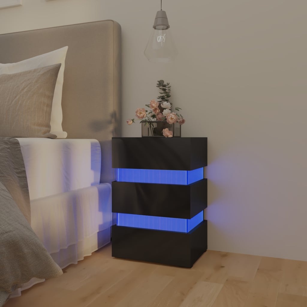 vidaXL LED-öökapp, kõrgläikega must, 45x35x67 cm, tehispuit