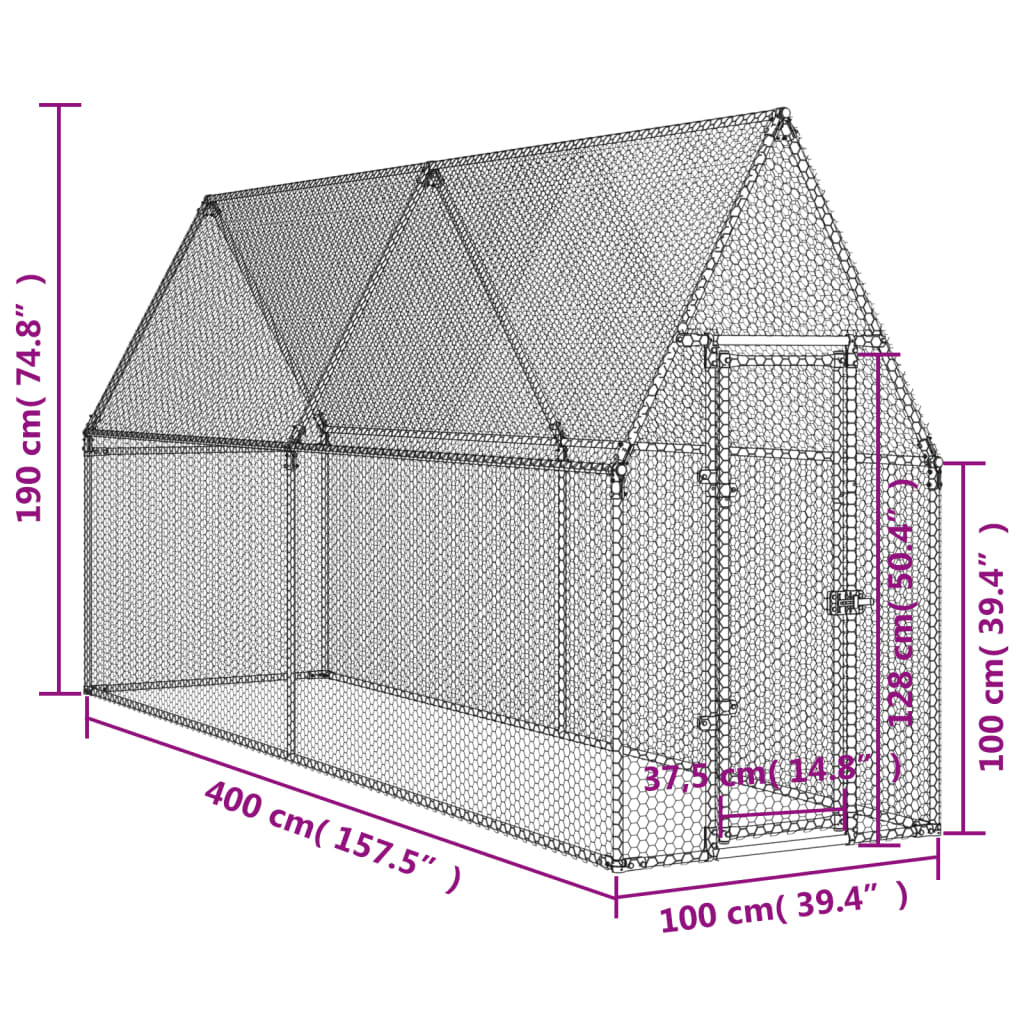 vidaXL kanapuur, hõbedane, 400 x 100 x 190 cm, tsingitud teras