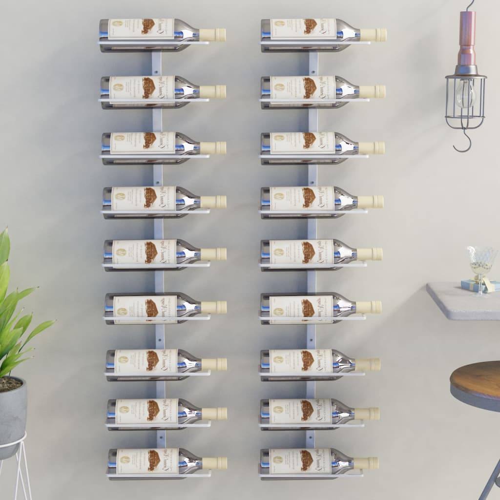 vidaXL seinale kinnitatav veiniriiul 9 pudelile 2 tk, valge, raud