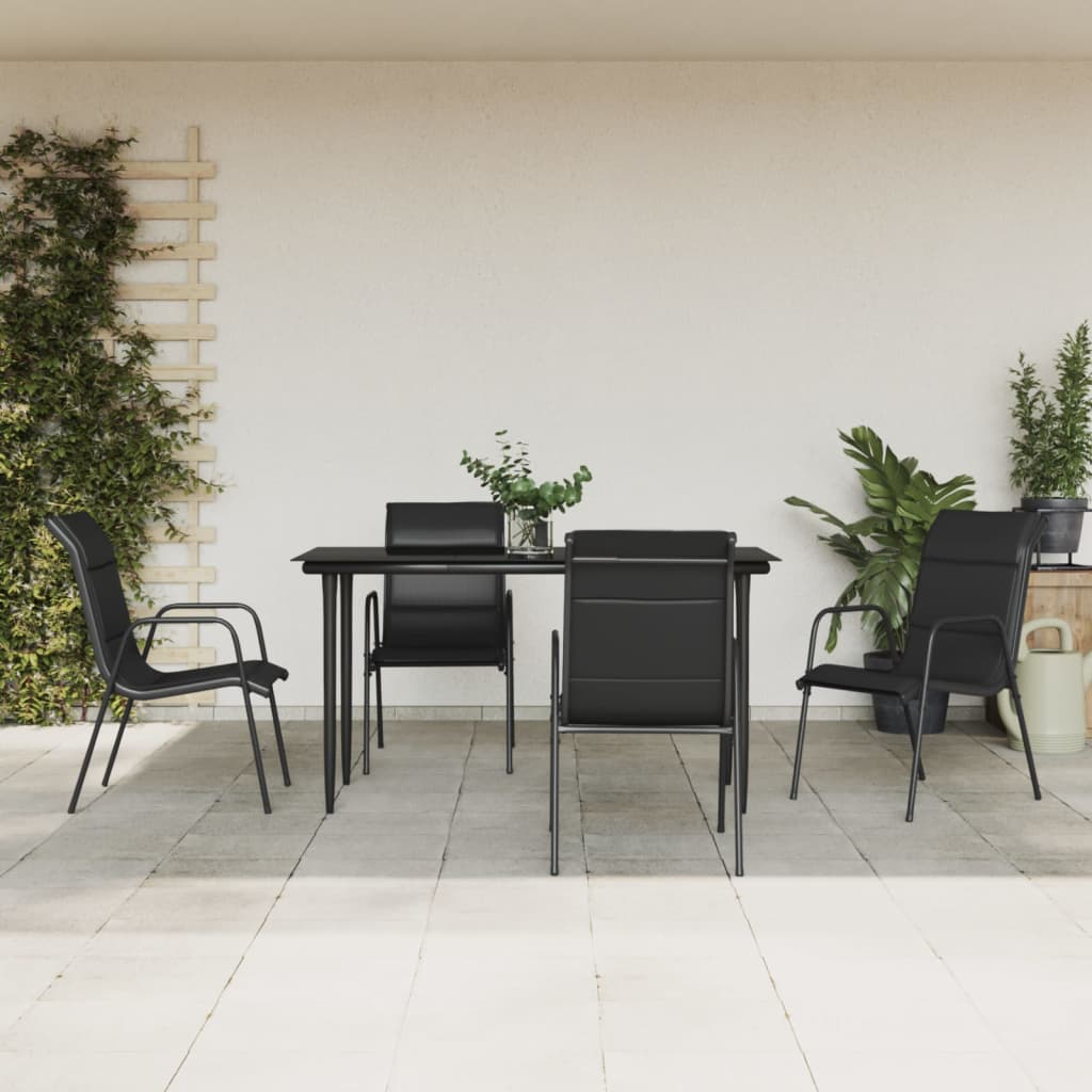 vidaXL 5-osaline aia söögimööbli komplekt, must, tekstileen ja teras