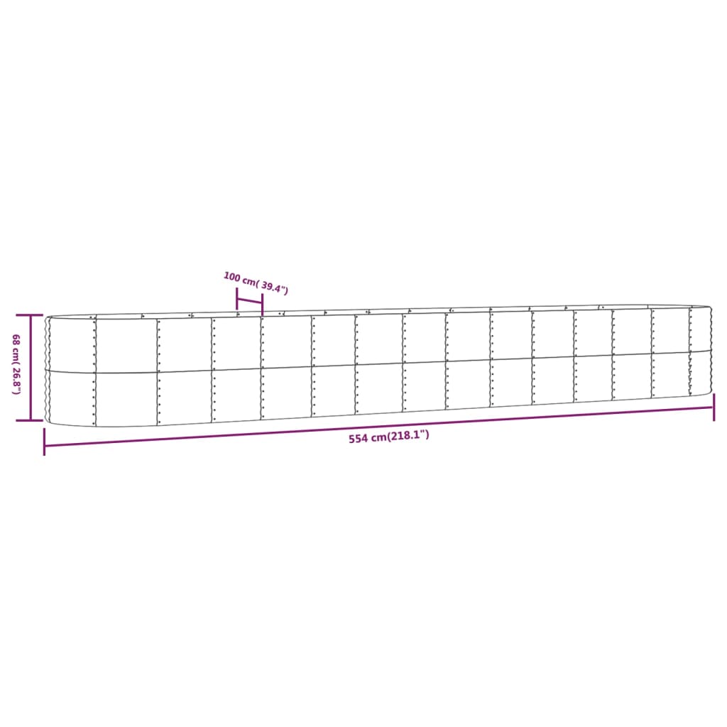 vidaXL aia taimekast, hall, 554 x 100 x 68 cm, pulbervärvitud teras