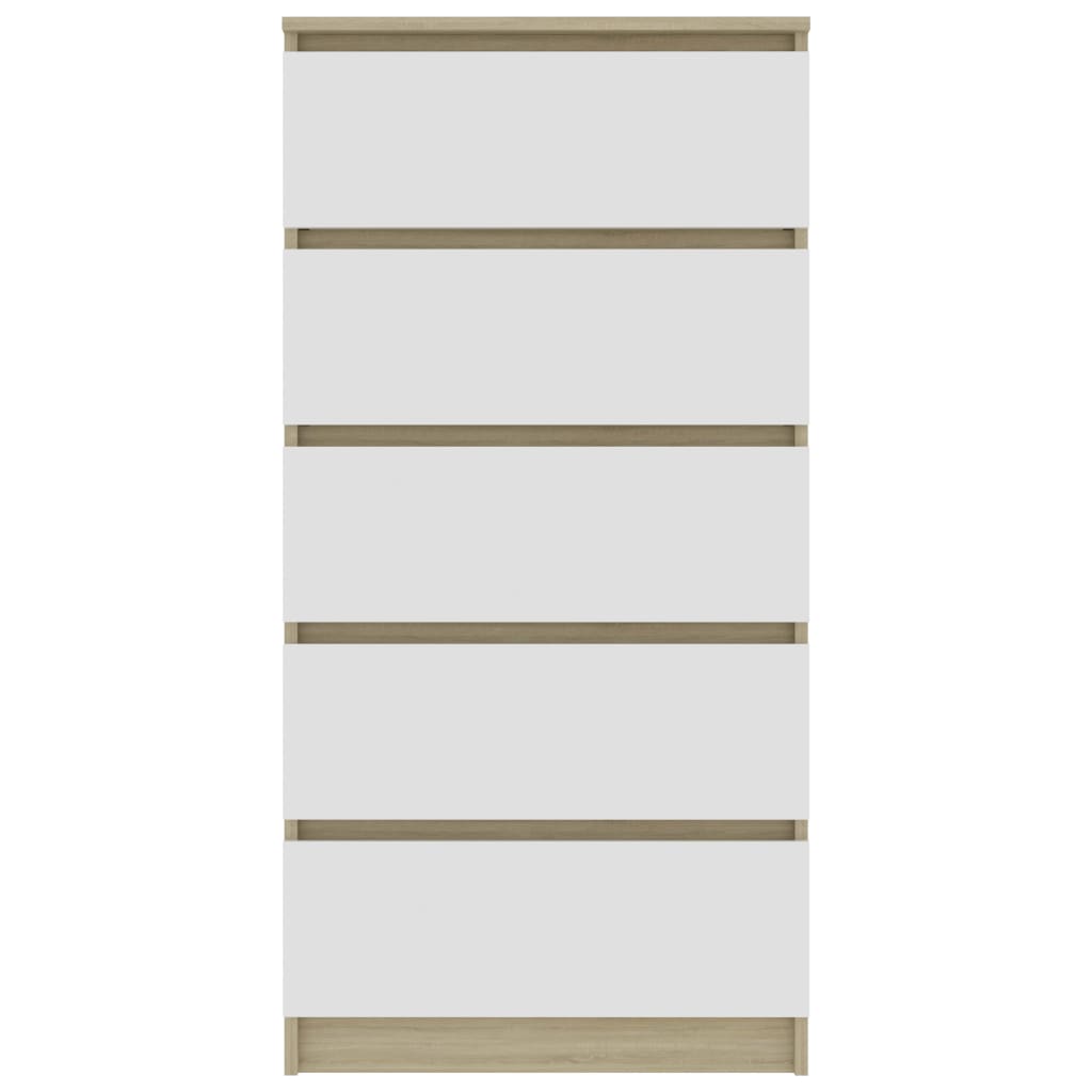 vidaXL kummut, valge ja Sonoma tamm, 60 x 35 x 121 cm, puitlaastplaat