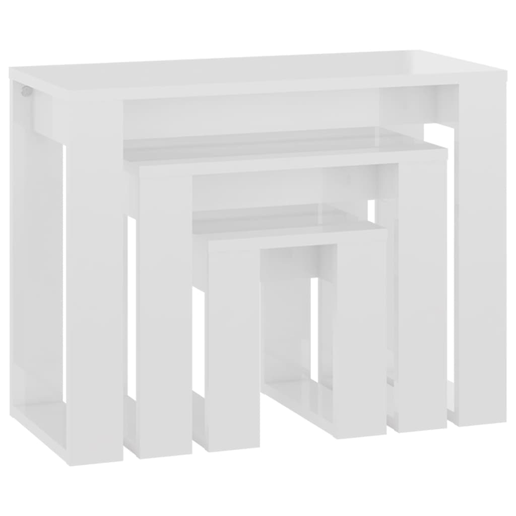 vidaXL üksteise alla mahtuvad lauad, 3 tk, kõrgläikega valge tehispuit