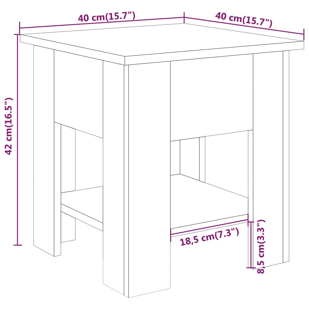 vidaXL kohvilaud, valge, 40x40x42 cm, tehispuit