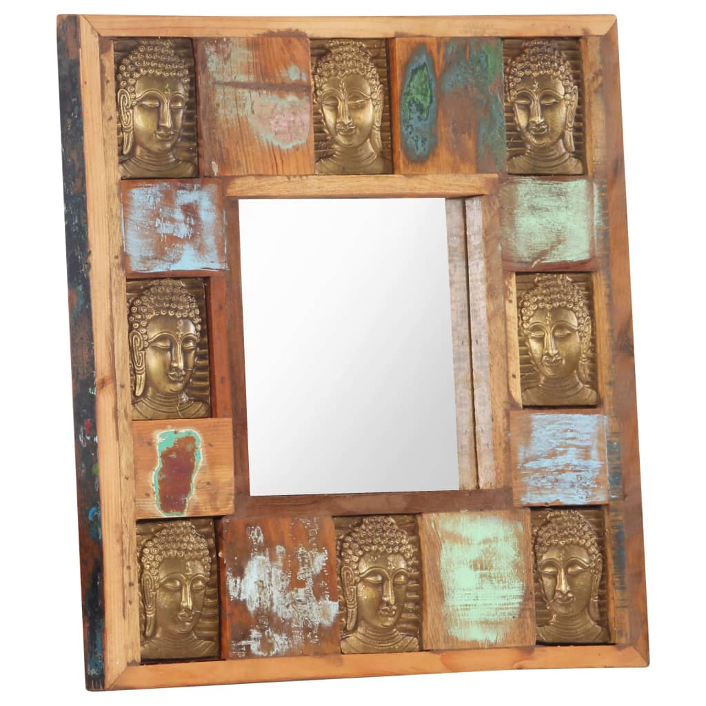 vidaXL peegel Buddha piltidega, 50 x 50 cm, taastatud puit