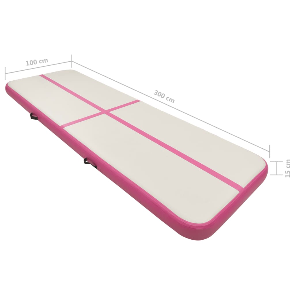 vidaXL täispumbatav võimlemismatt pumbaga 300x100x15 cm PVC roosa