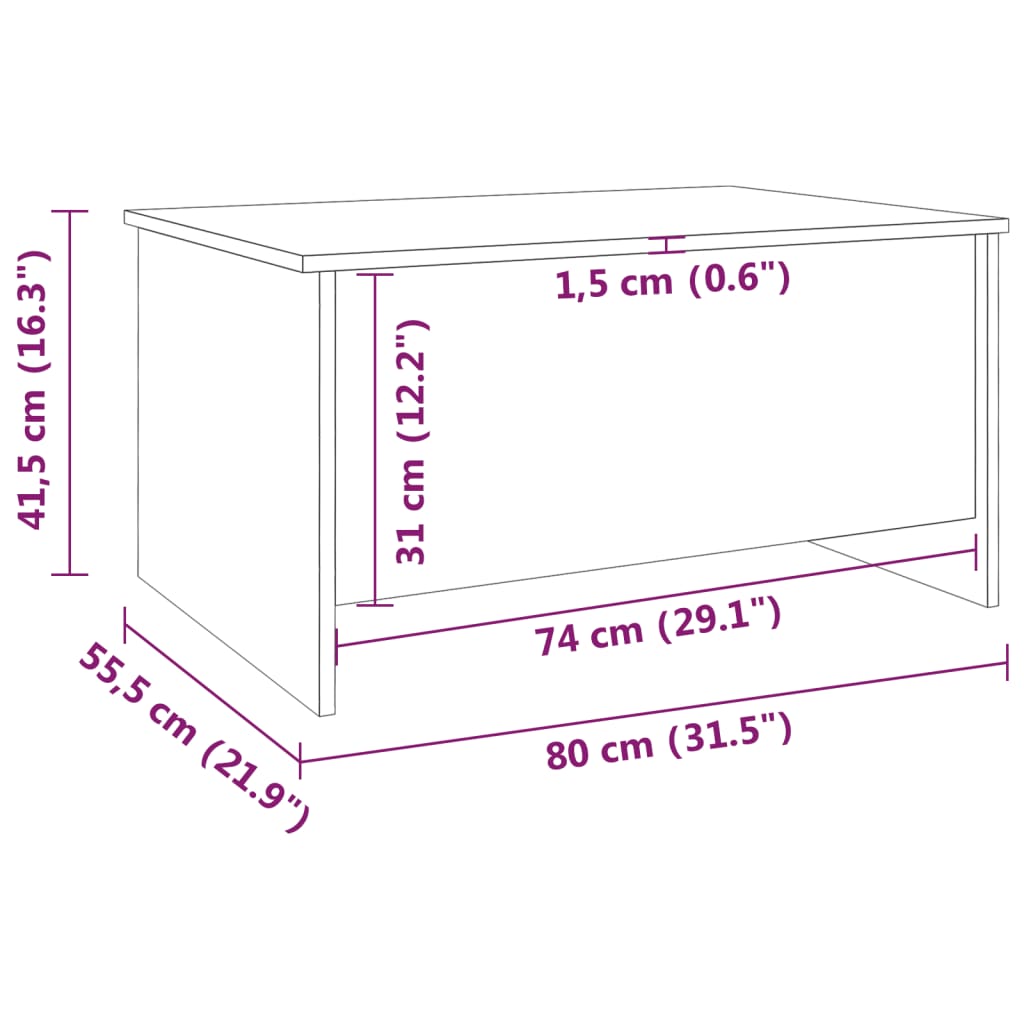 vidaXL kohvilaud, betoonhall, 80x55,5x41,5 cm, tehispuit