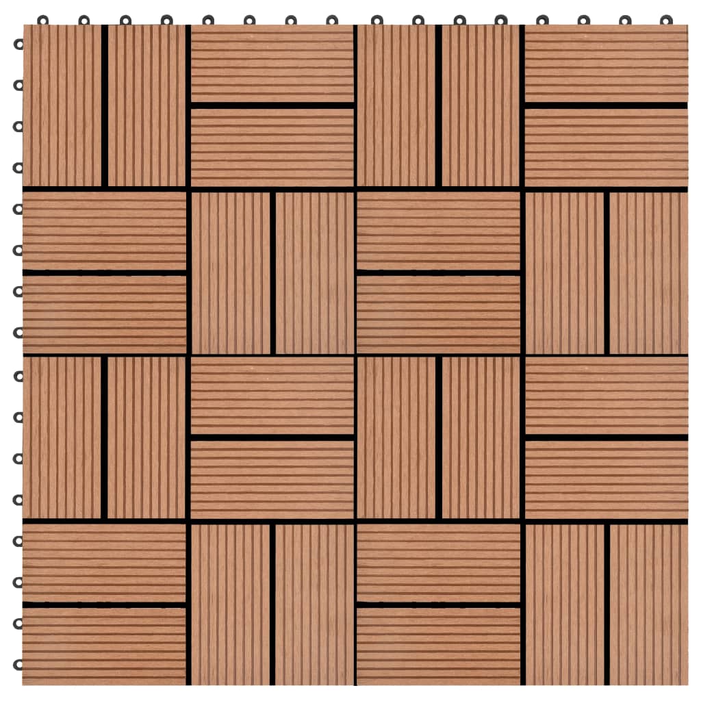 vidaXL terrassiplaadid, 11 tk, WPC, 30 x 30 cm, 1 m², pruun