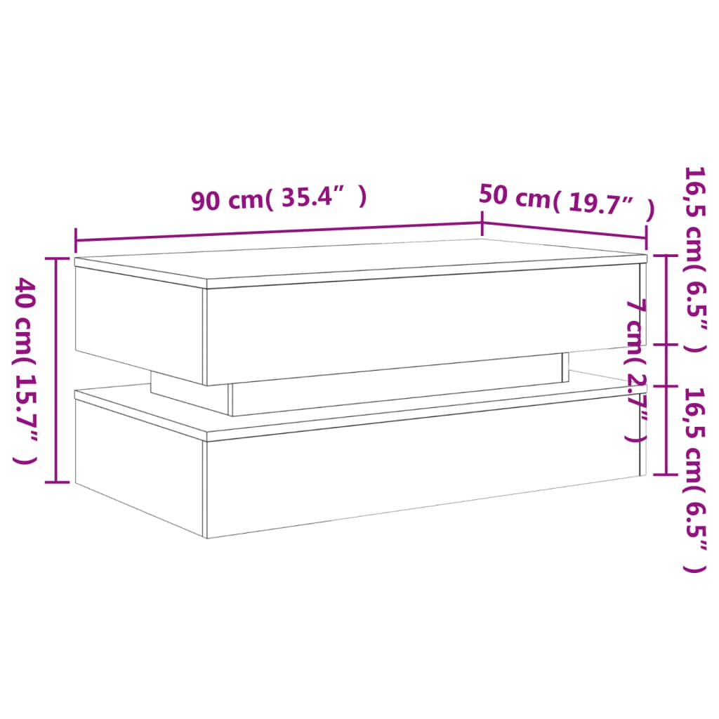 vidaXL LED-tuledega kohvilaud, valge, 90x50x40 cm