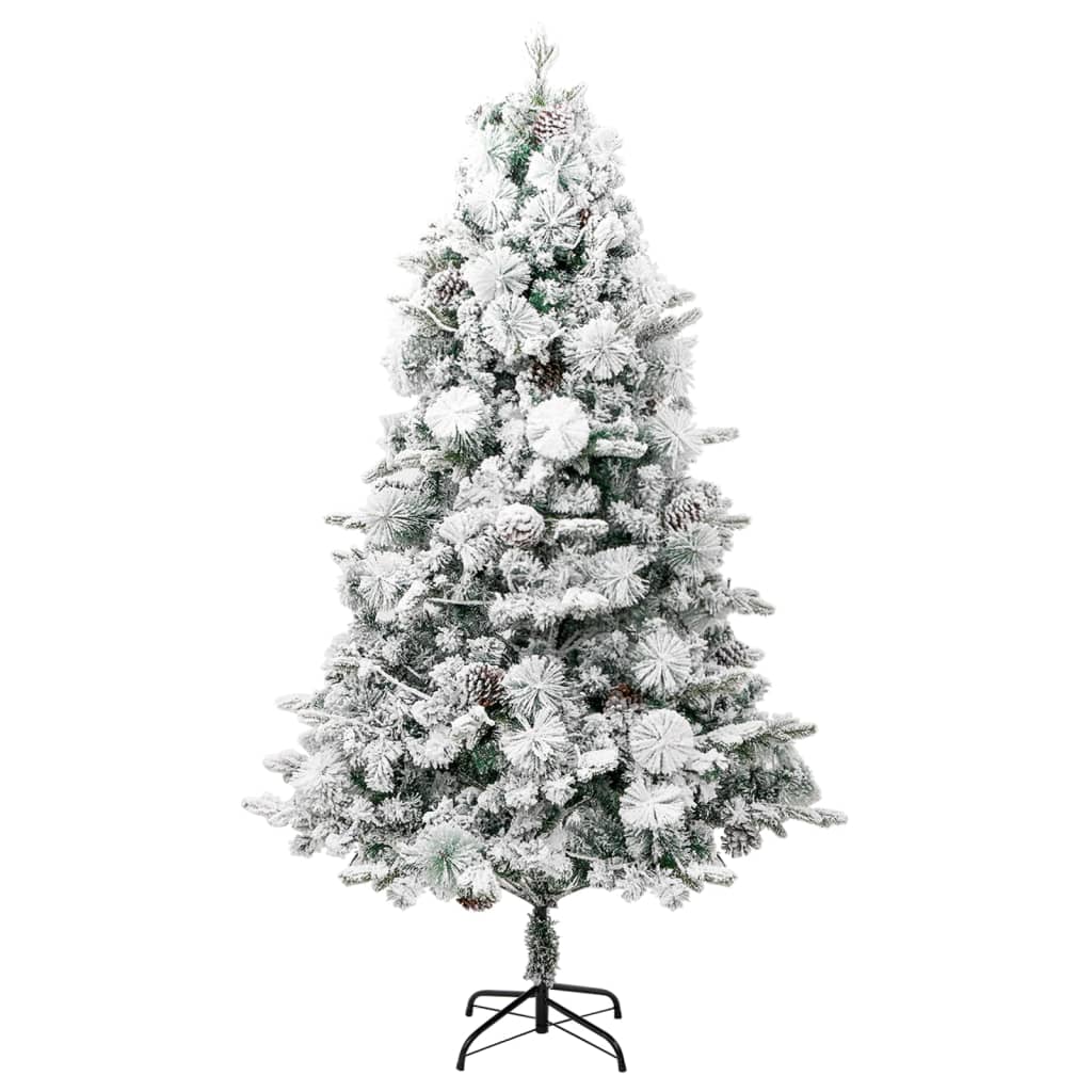 vidaXL valgustatud jõulukuusk lume ja käbidega, 195 cm, PVC&PE