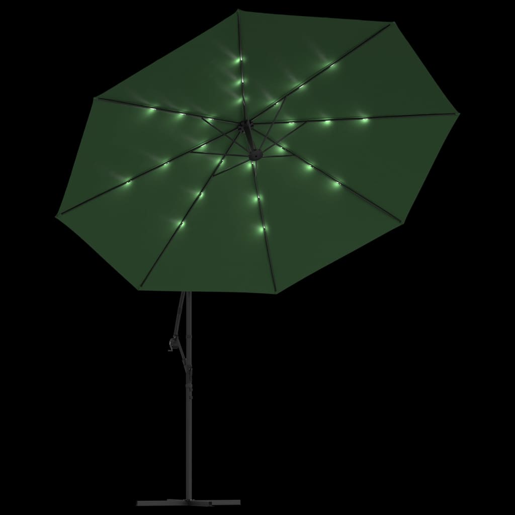 vidaXL konsooldisainiga päikesevari LED, metallpost, 350 cm roheline
