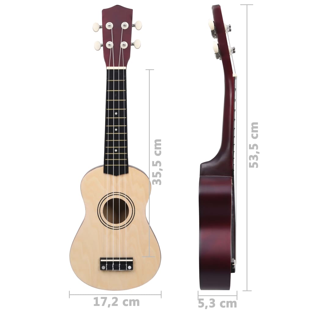 vidaXL sopran ukulele komplekt kotiga lastele naturaalne 21"