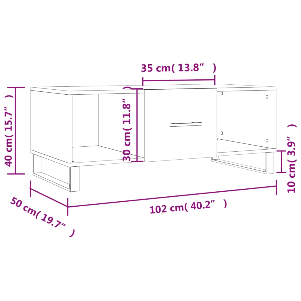 vidaXL kohvilaud, Sonoma tamm, 102 x 50 x 40 cm, tehispuit