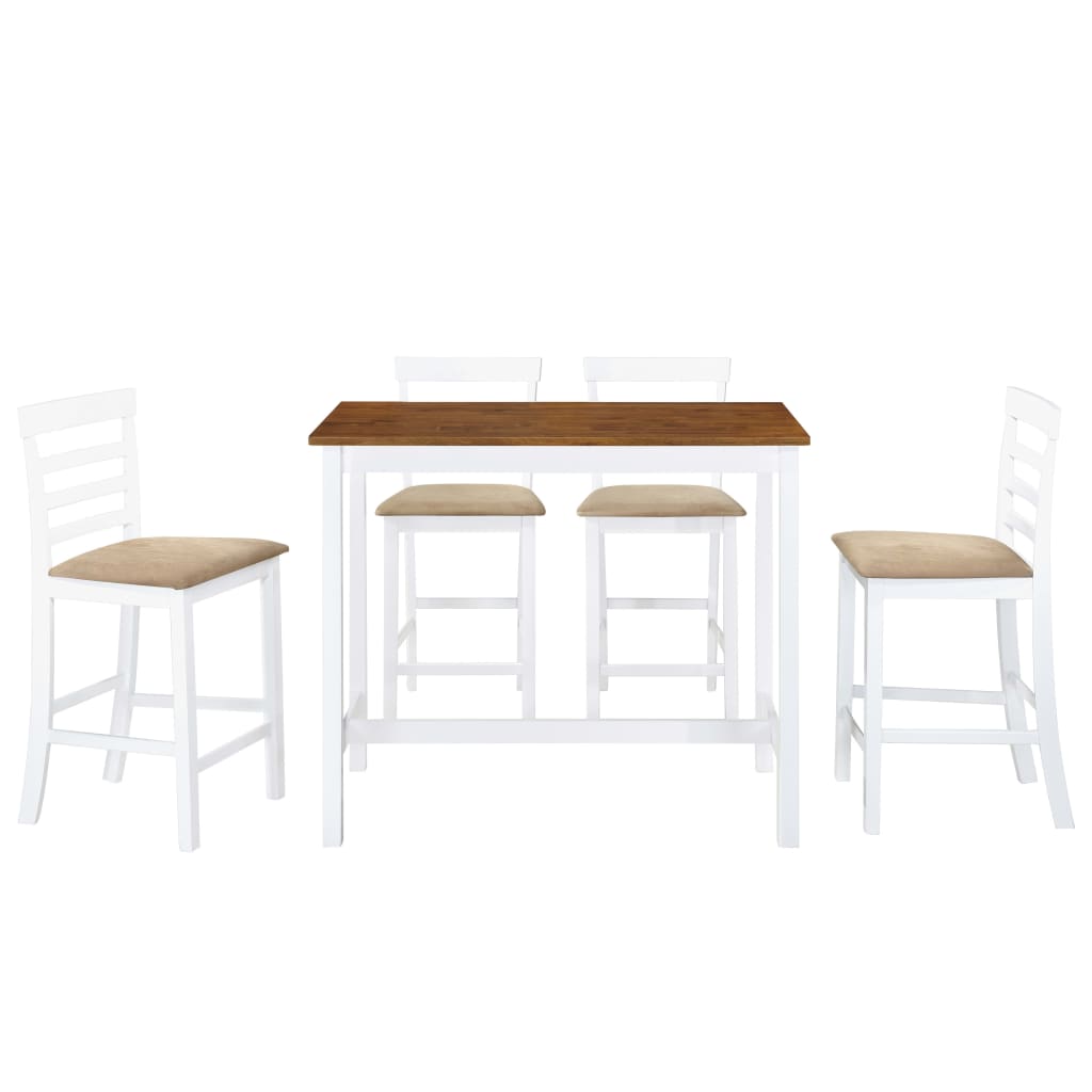 vidaXL baarilaua- ja toolikomplekt 5 osa, puit, pruun ja valge