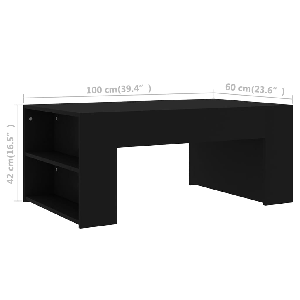 vidaXL kohvilaud, must, 100 x 60 x 42 cm puitlaastplaat