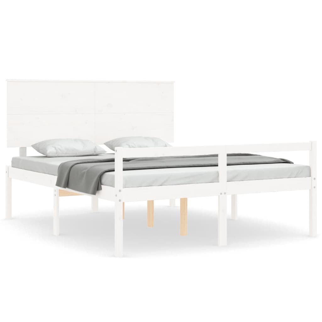 vidaXL vanemate inimeste voodiraam peatsiga, valge, 160x200cm täispuit