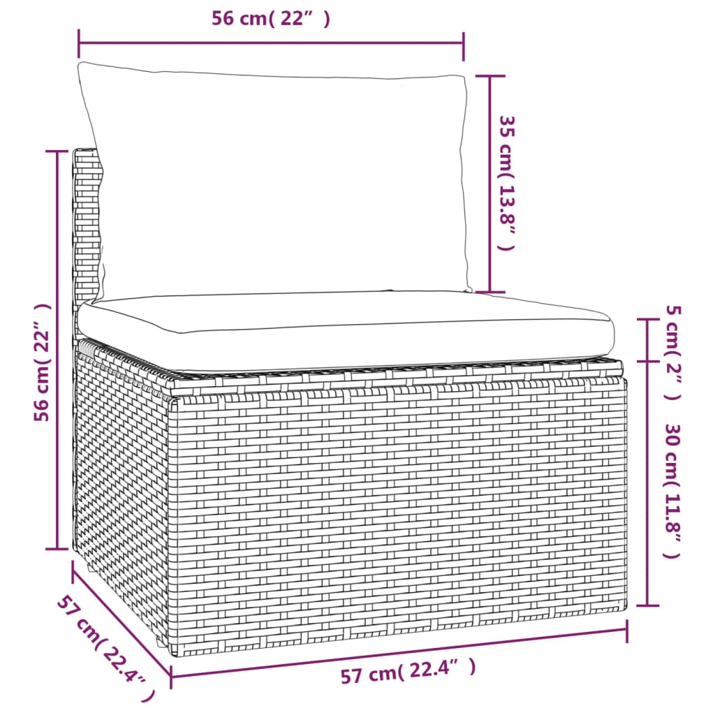 vidaXL aia keskmine diivan patjadega, hall, 57x57x56 cm, polürotang