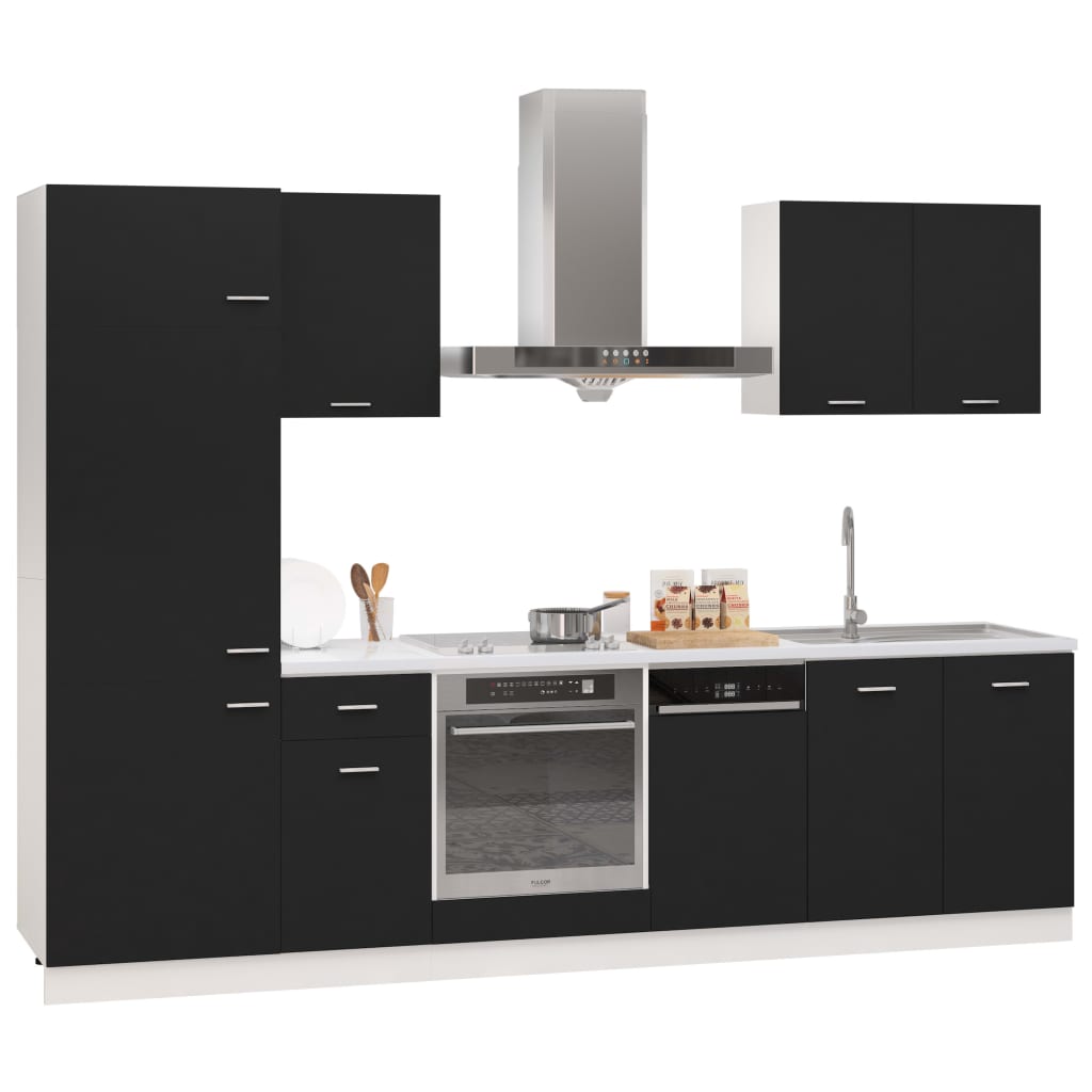 vidaXL 7-osaline köögikapi komplekt, must, puitlaastplaat