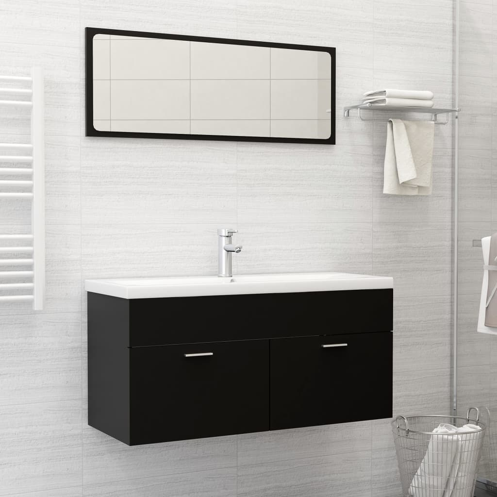 vidaXL vannitoamööbli komplekt, must, puitlaastplaat