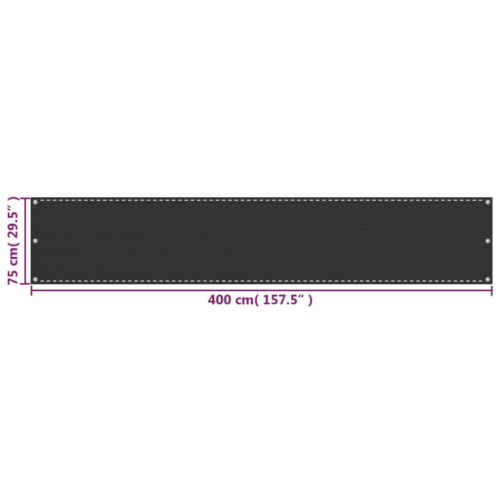 vidaXL rõdusirm HDPE, 75 x 400 cm, antratsiit