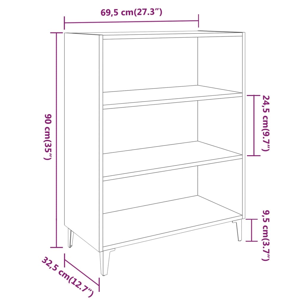 vidaXL puhvetkapp, kõrgläikega valge, 69,5 x 32,5 x 90 cm, tehispuit