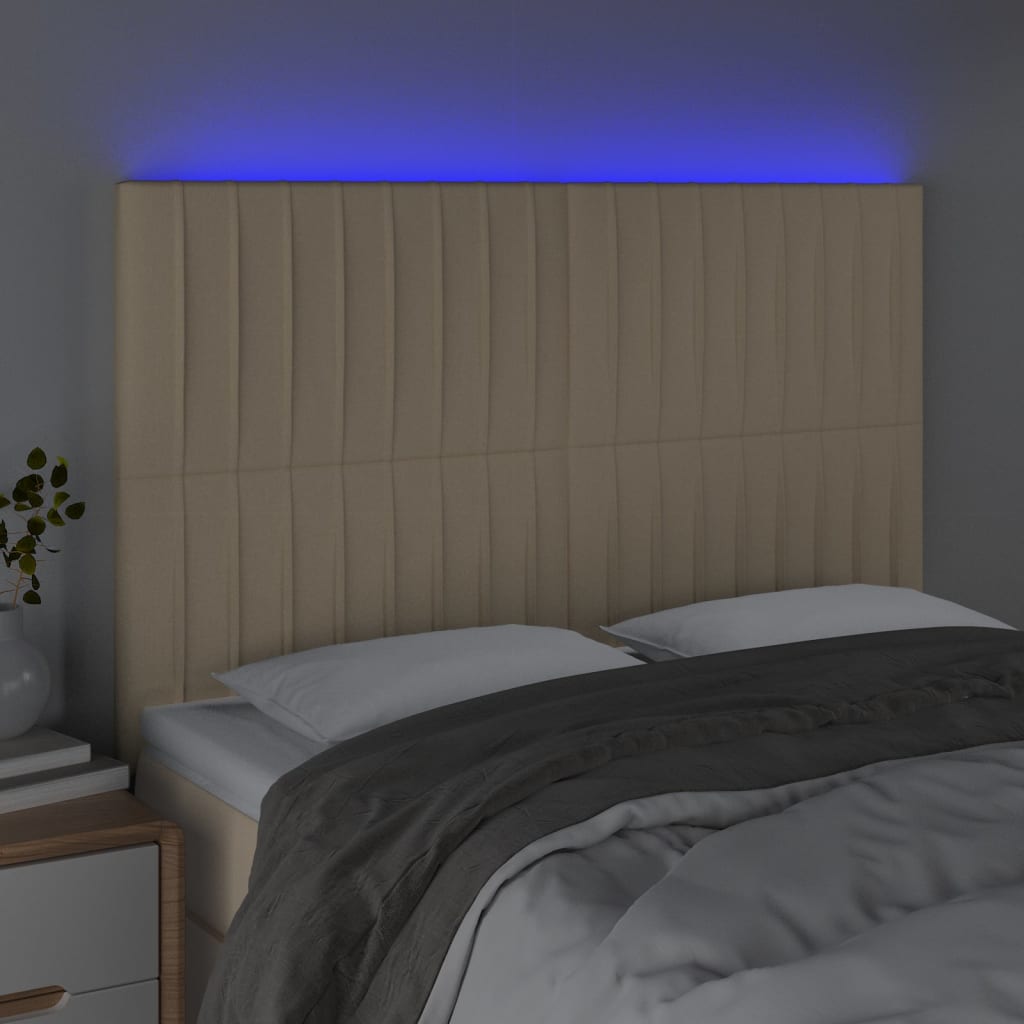 vidaXL LED-voodipeats, kreemjas, 144x5x118/128 cm, kangas