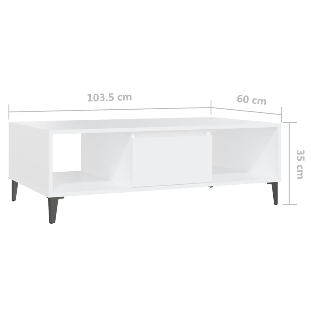 vidaXL kohvilaud, valge 103,5x60x35 cm puitlaastplaat