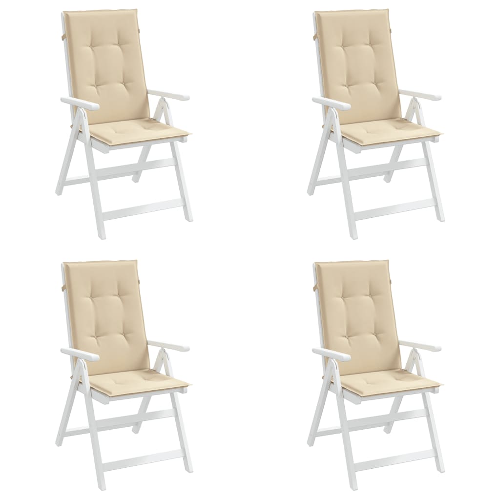 vidaXL kõrge seljatoega toolipadjad 4 tk, beež, 120x50x3 cm, kangas