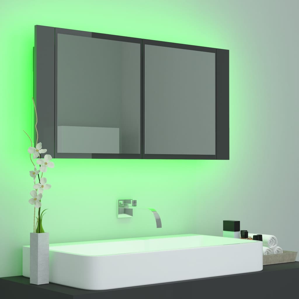 vidaXL LED-peeglikapp kõrgläikega hall 90x12x45 cm, akrüül