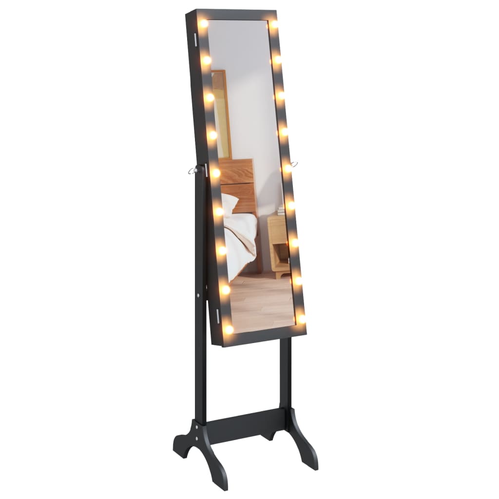 vidaXL eraldiseisev peegel LED-tuledega, must, 34 x 37 x 146 cm