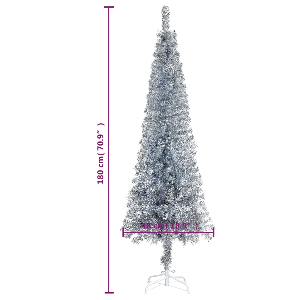 vidaXL kitsas jõulukuusk LEDide ja kuulidega, hõbedane, 180 cm