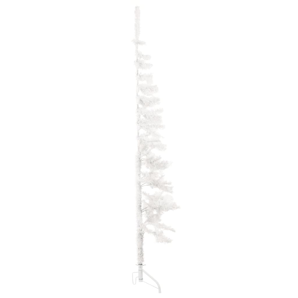 vidaXL kitsas poolik kunstkuusk alusega, valge, 150 cm
