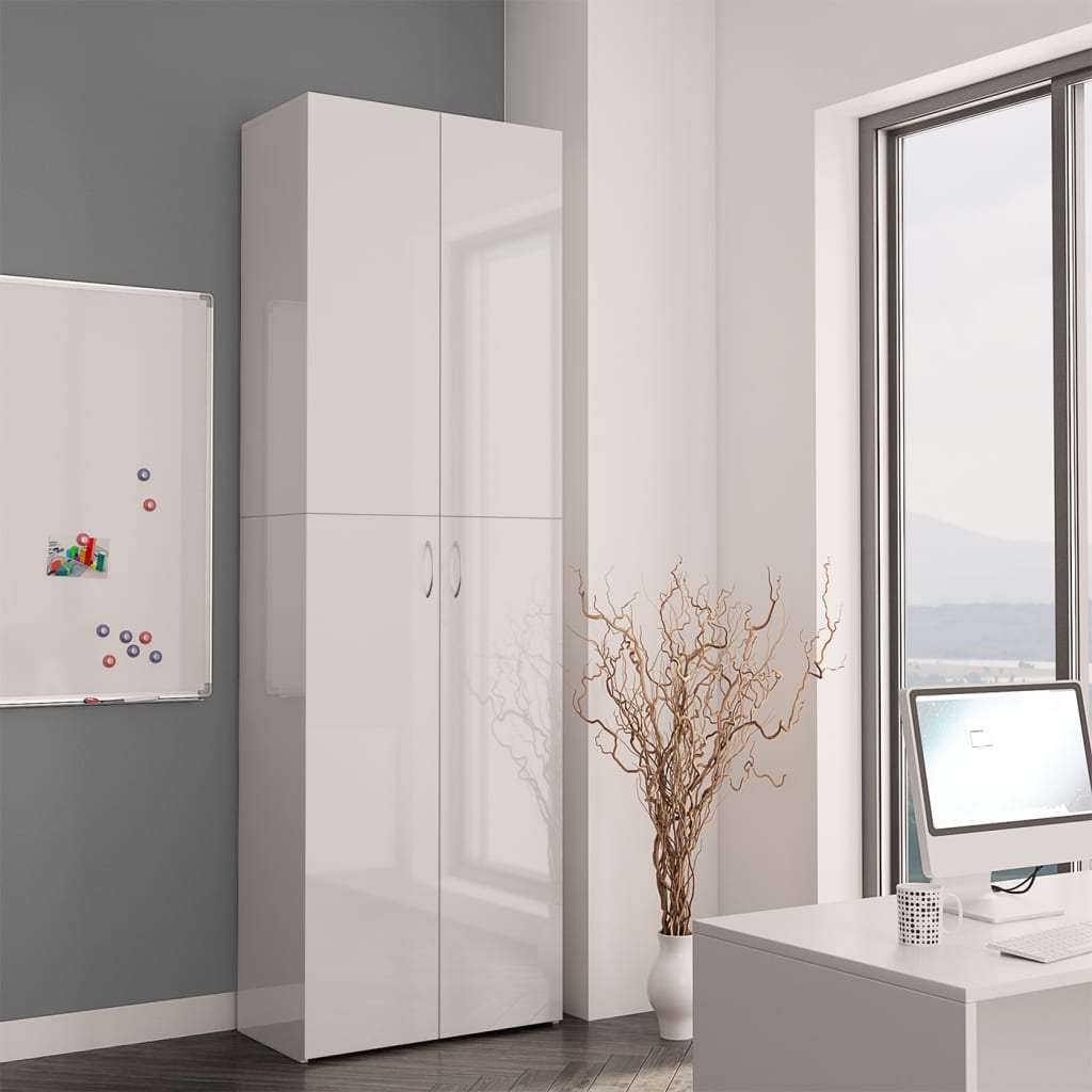 vidaXL kontorikapp kõrgläikega valge, 60 x 32 x 190 cm, puitlaastplaat