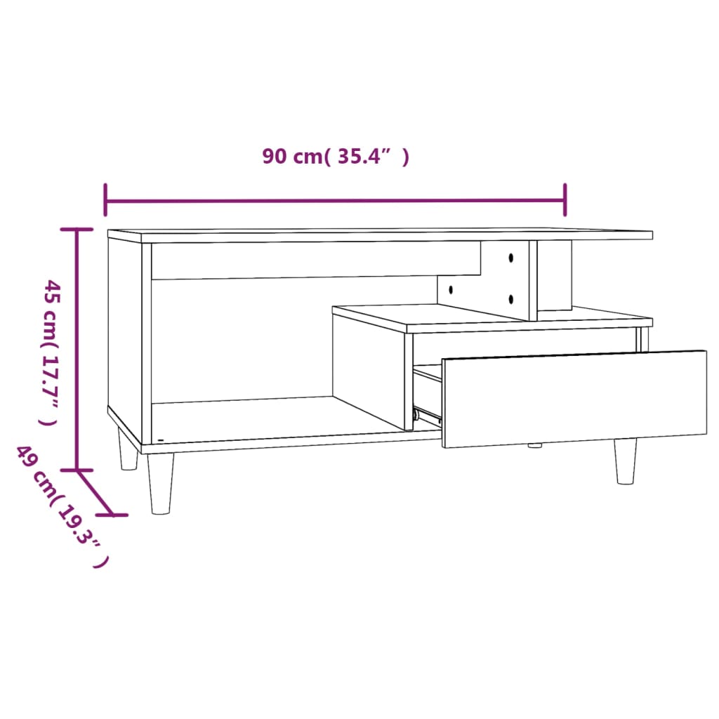 vidaXL kohvilaud, kõrgläikega valge, 90 x 49 x 45 cm, tehispuit