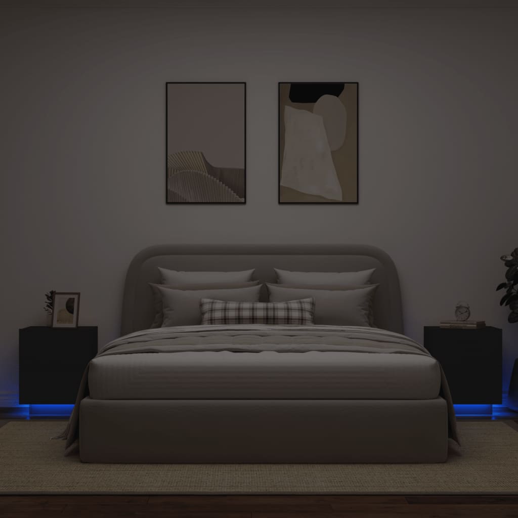 vidaXL öökapid LED-valgustusega 2 tk, must, tehispuit