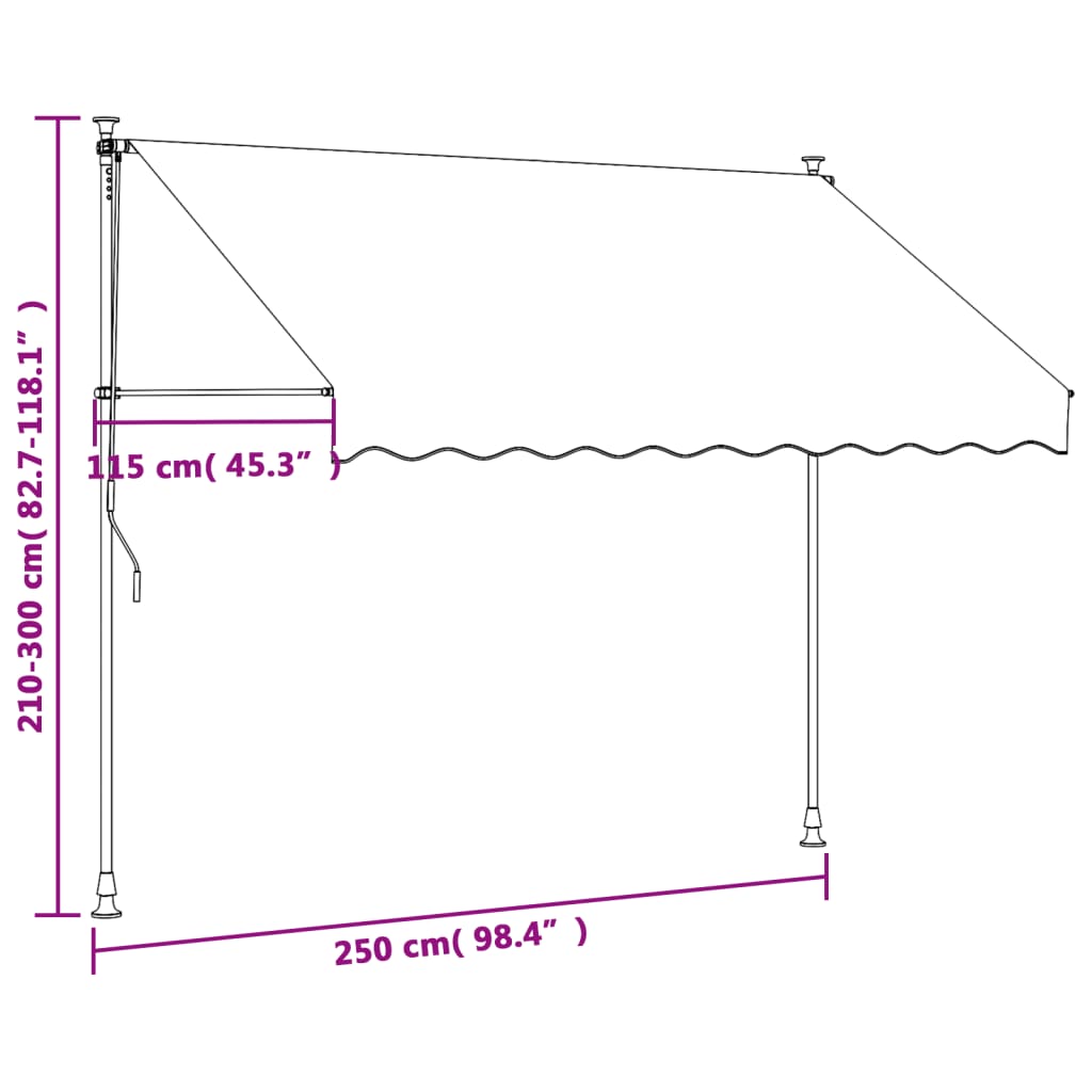 vidaXL sissetõmmatav varikatus, kreemjas, 250x150 cm, kangas/teras