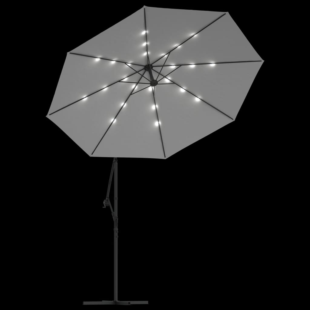 vidaXL rippuv päikesevari LED-tuledega 300 cm metallist postiga, beež