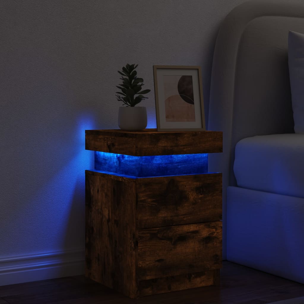 vidaXL öökapp LED-tuledega, suitsutatud tamm, 35 x 39 x 55 cm