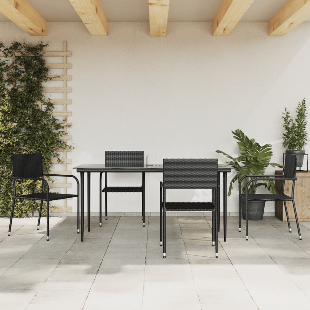 vidaXL 5-osaline aia söögimööbli komplekt, must, polürotang ja teras