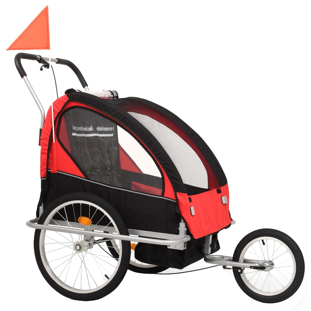 vidaXL kaks ühes laste ratta järelkäru ja jalutuskäru, must ja punane